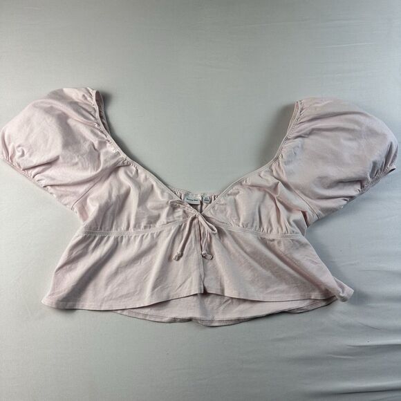 Aritzia Sunday Best XL Tie Front Milkmaid Babydoll Top Pink Peplum Tie Front - Picture 2 of 5